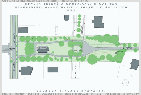PARK U KAPLE v Klánovicích | Stávající situace s neuspořádanými komunikacemi.